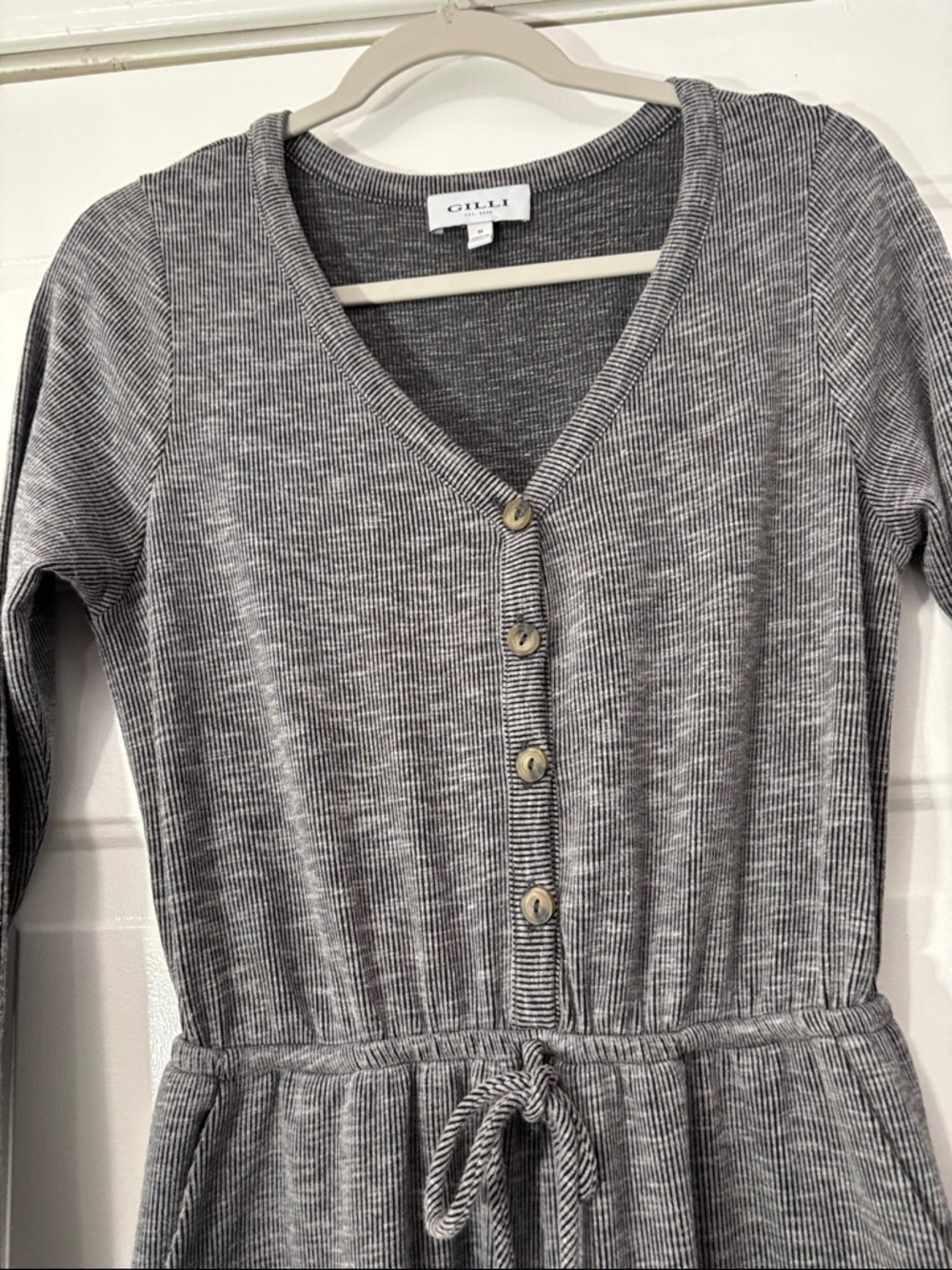 Gilli Grey Ribbed Button-Front Jumpsuit - Picture 2 of 5